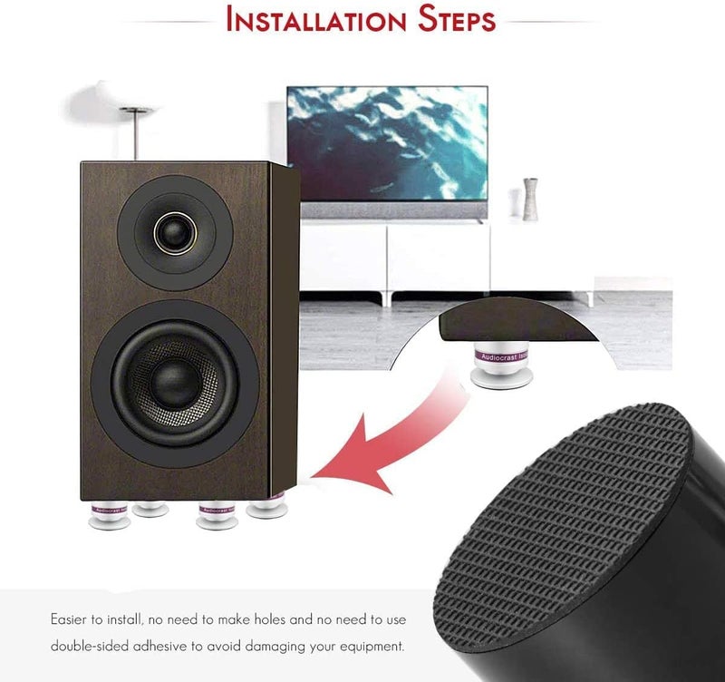 Tertullus 4 Pcs Aluminum Speaker Spike+Speaker Isolation Feet Top Pad Turntable Isolation Feet for Amplifier Turntable Player Subwoofer Silver - Image 4